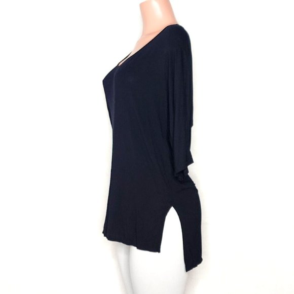 Michael Stars Black 3/4 Dolman Sleeve Tee Top One Size or Medium / Large Hi-Low - Picture 2 of 6